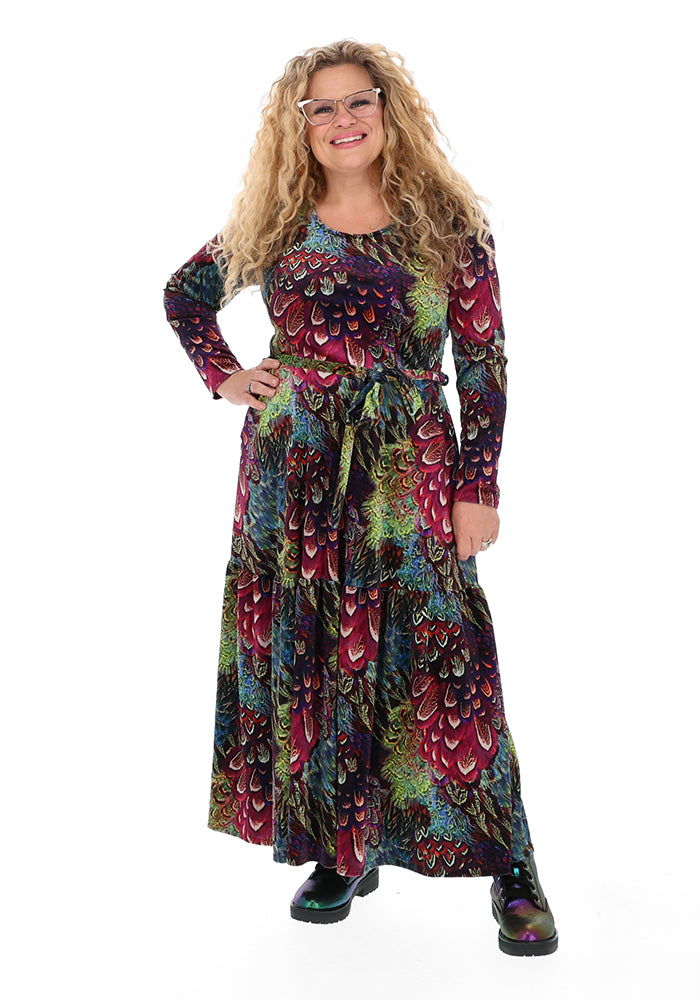 Erina Pink Feather Print Midaxi Dress
