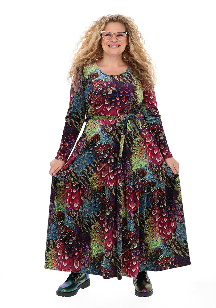Erina Pink Feather Print Midaxi Dress