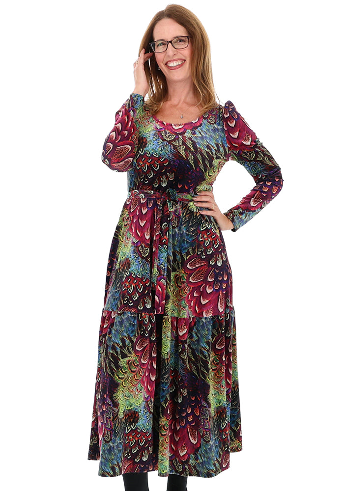 Erina Pink Feather Print Midaxi Dress