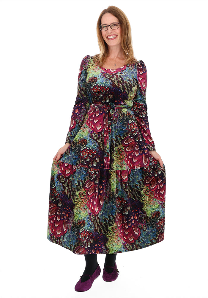 Erina Pink Feather Print Midaxi Dress