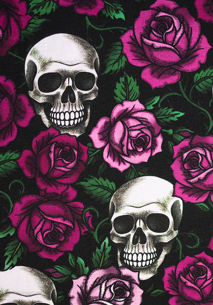 Esmeralda Gothic Skulls &amp; Roses Print Vintage Swing Dress