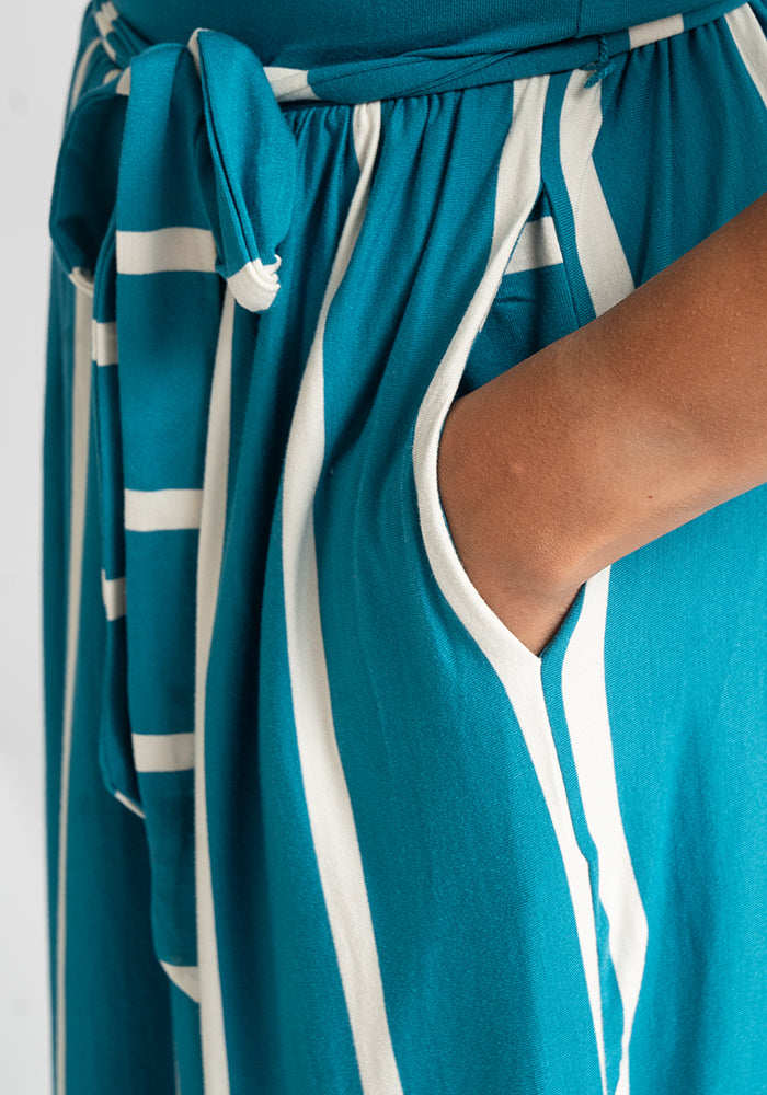 Essie Teal & Ecru Stripe Viscose Dress