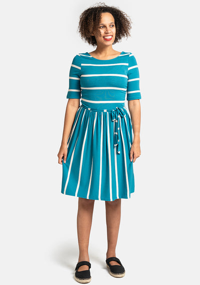 Essie Teal & Ecru Stripe Viscose Dress