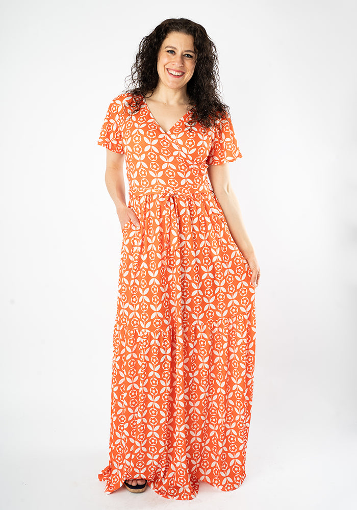 Third angle of Esti Retro Flower Print Tiered Hem Maxi Dress