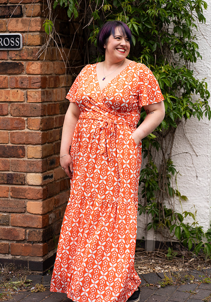 Ninth angle of Esti Retro Flower Print Tiered Hem Maxi Dress