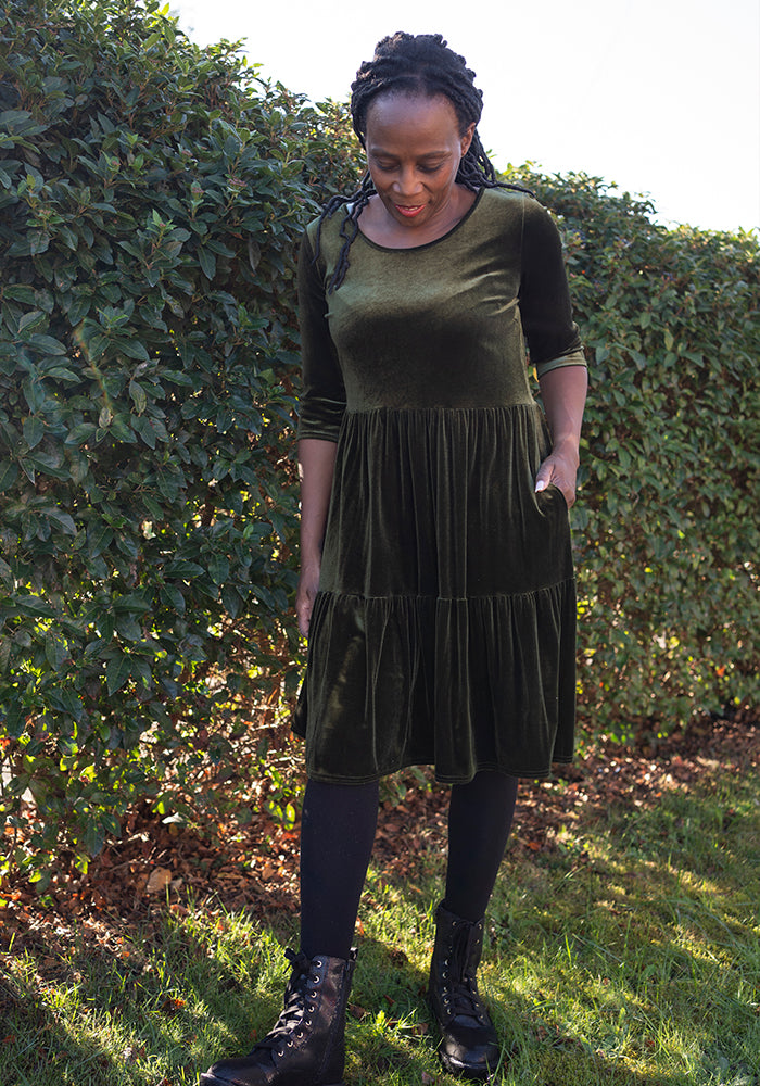 Estrella Moss Velvet Tiered Dress