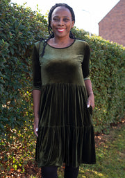 Estrella Moss Velvet Tiered Dress