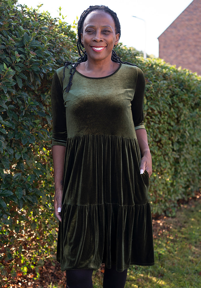 Estrella Moss Velvet Tiered Dress