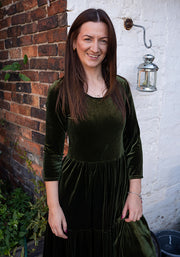 Estrella Moss Velvet Tiered Dress