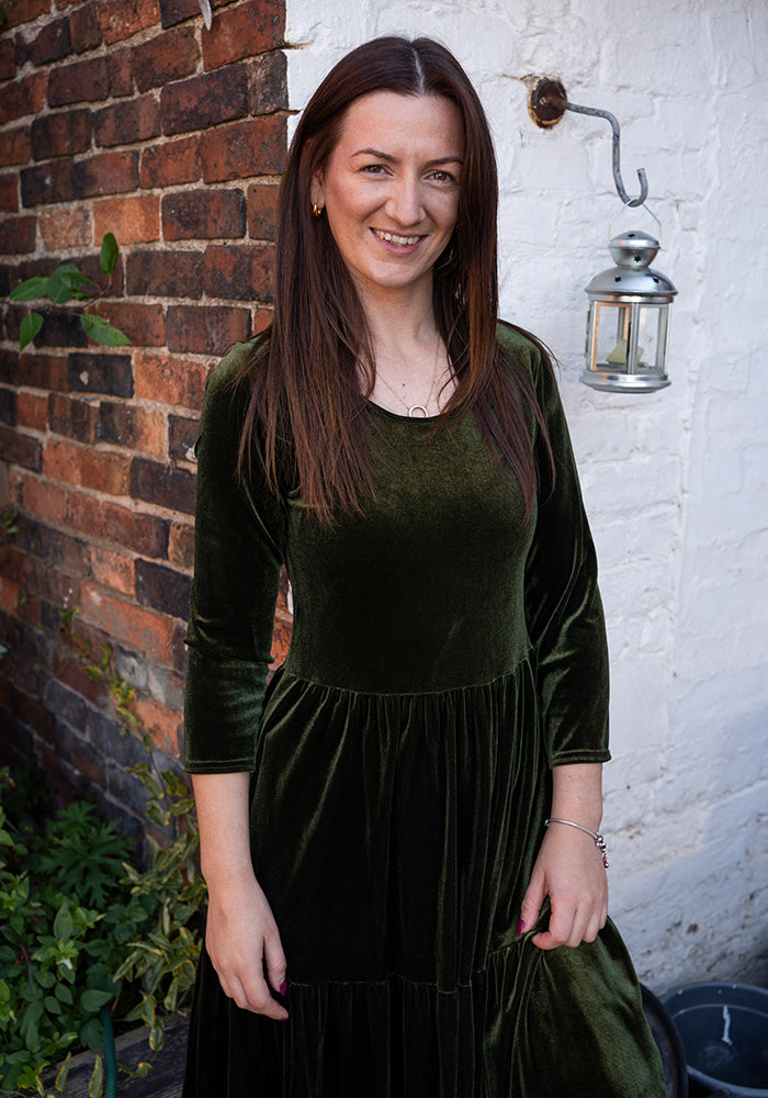 Estrella Moss Velvet Tiered Dress