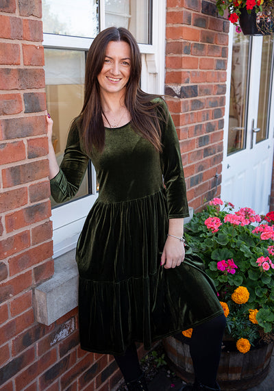 Estrella Moss Velvet Tiered Dress