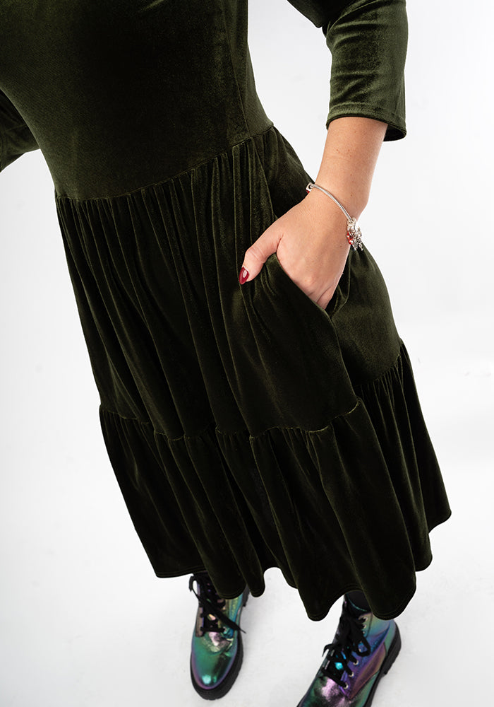 Estrella Moss Velvet Tiered Dress