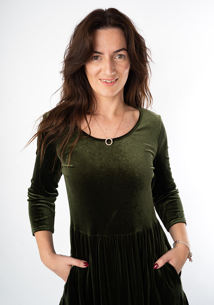 Estrella Moss Velvet Tiered Dress