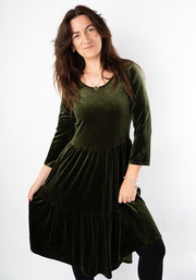 Estrella Moss Velvet Tiered Dress