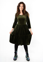Estrella Moss Velvet Tiered Dress