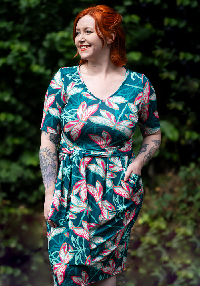 Front view of Etis Layered Dragonfly Print Dress