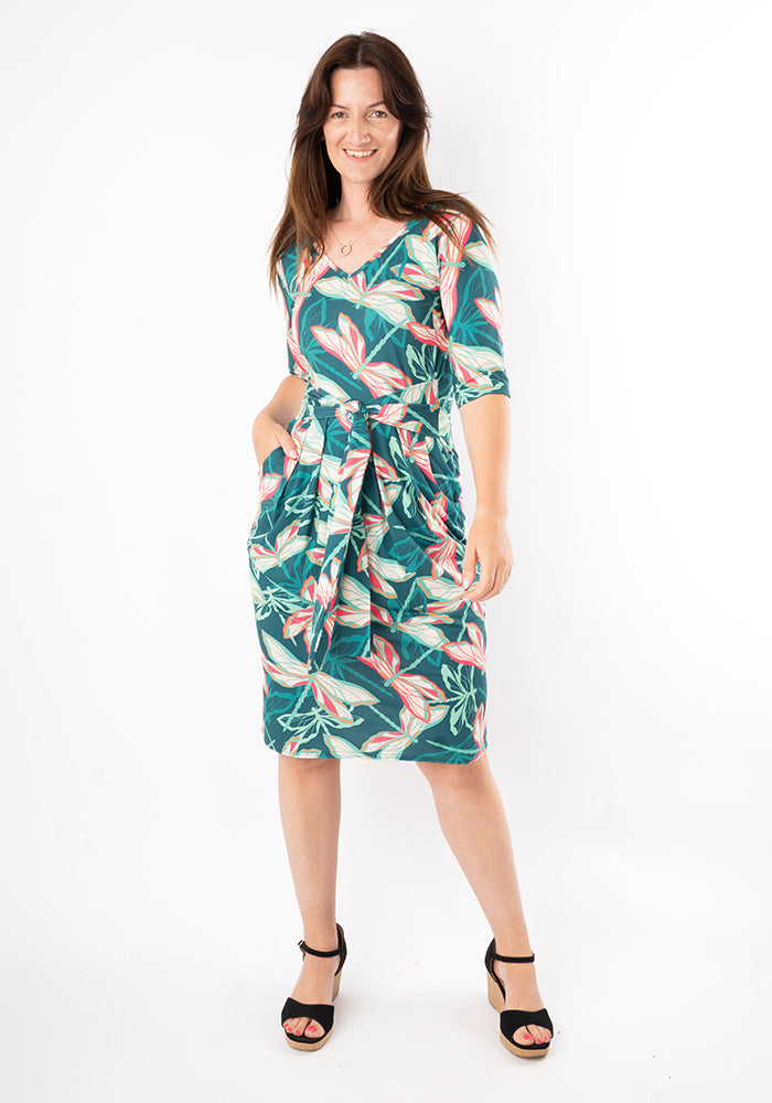 Third angle of Etis Layered Dragonfly Print Dress