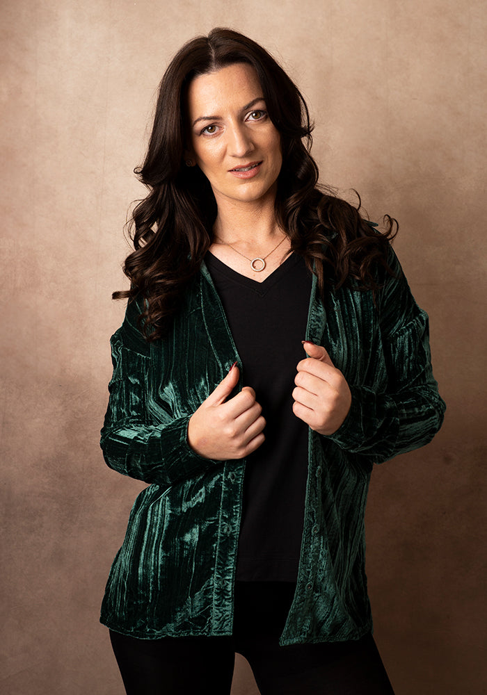 Fourth angle of Etty Teal Velvet Plisse Shirt