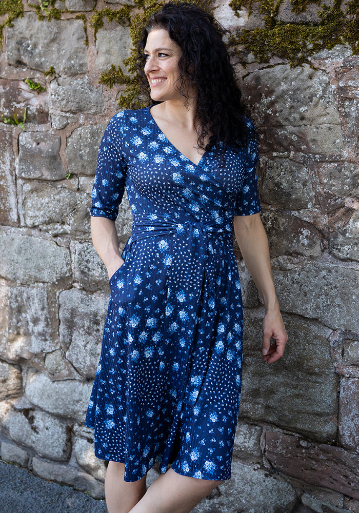 Ettie Navy Patchwork Ditsy Print Dress