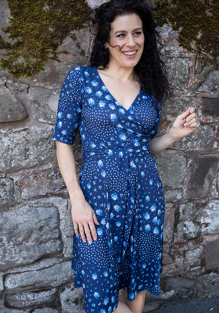 Ettie Navy Patchwork Ditsy Print Dress