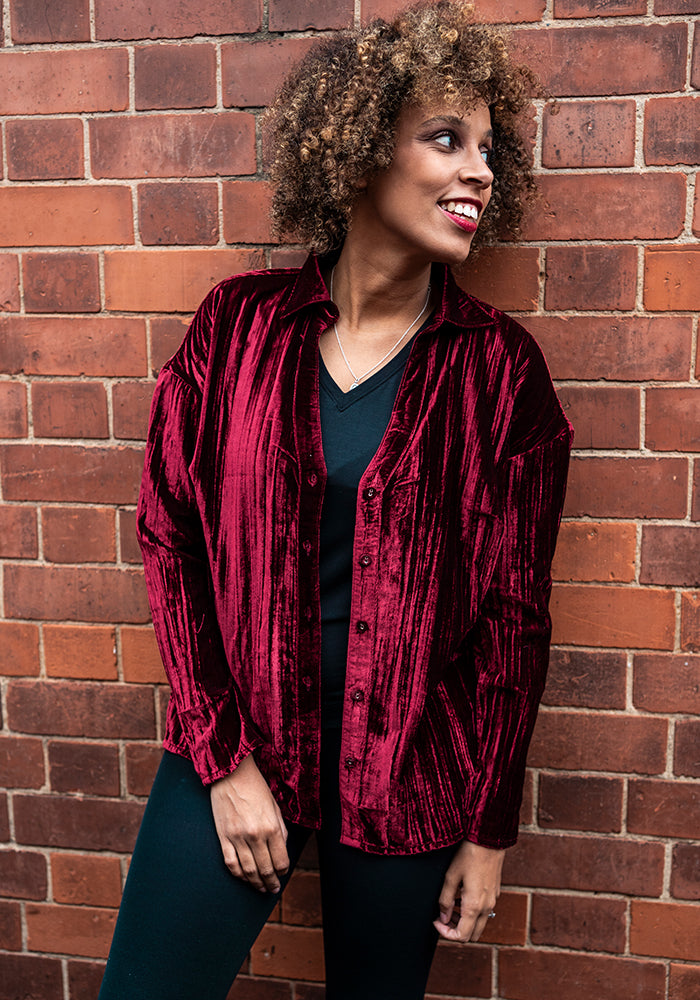 Third angle of Etty Berry Velvet Plisse Shirt