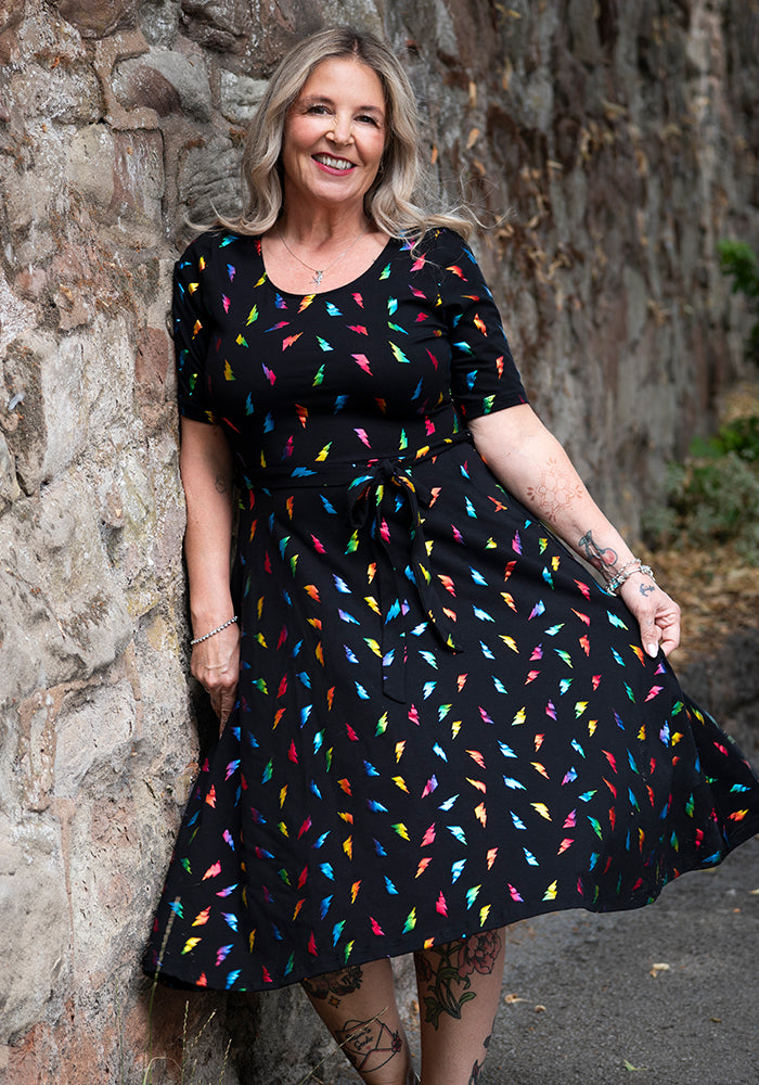 Eulalie Lightning Bolt Foil Cotton Swing Dress