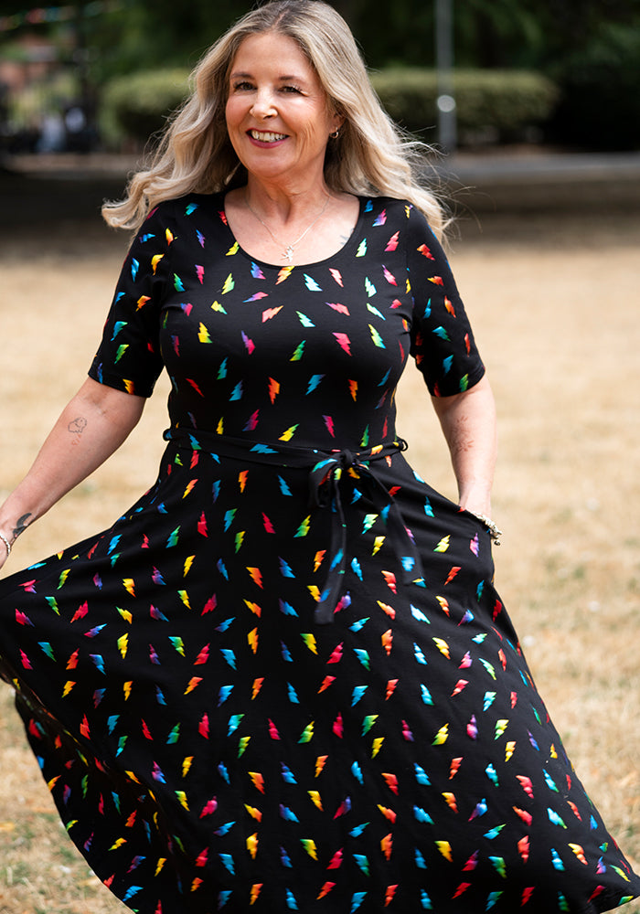 Eulalie Lightning Bolt Foil Cotton Swing Dress