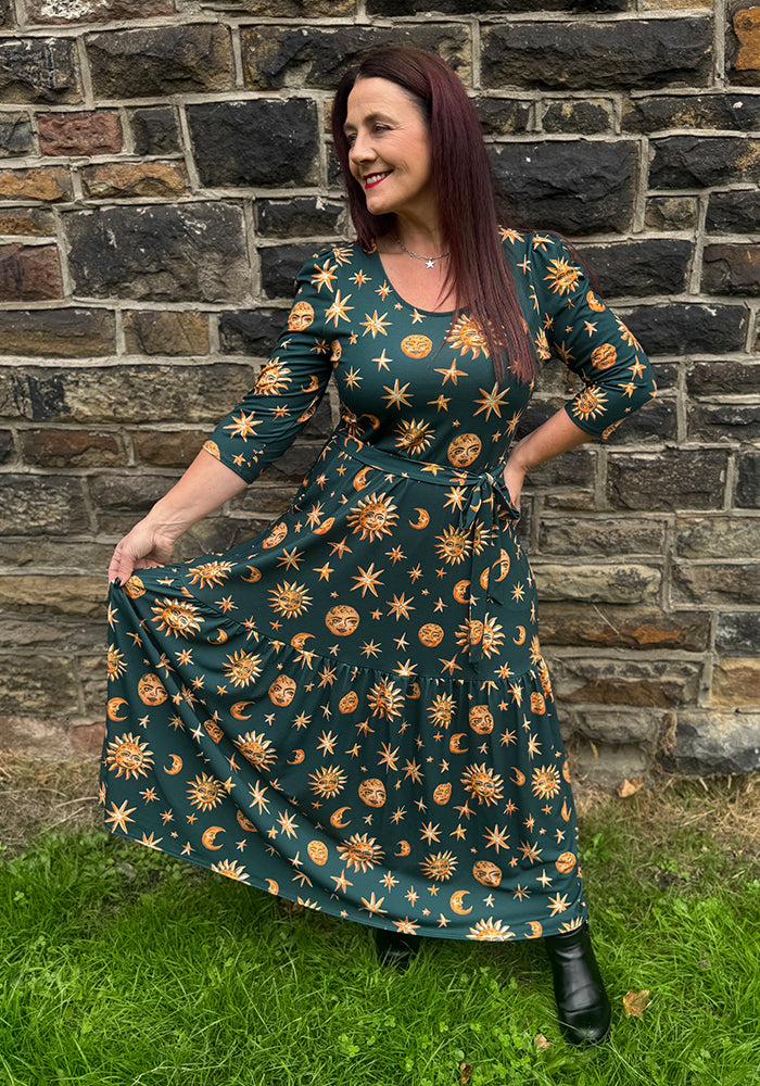 Eunice Hand Painted Celestial Print Midaxi Dress
