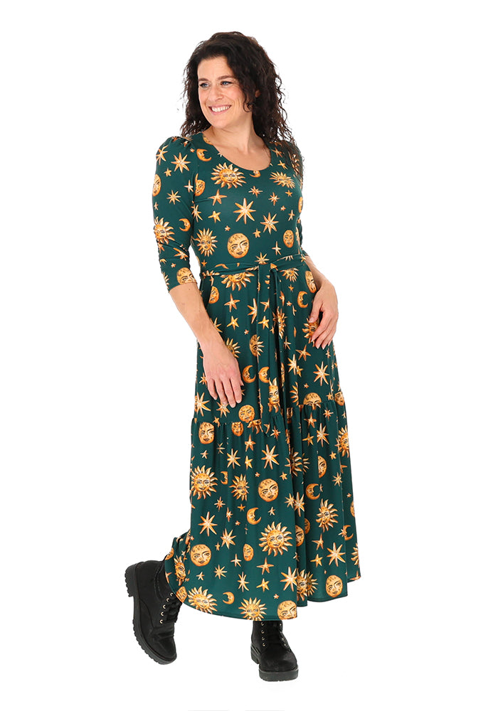 Eunice Hand Painted Celestial Print Midaxi Dress