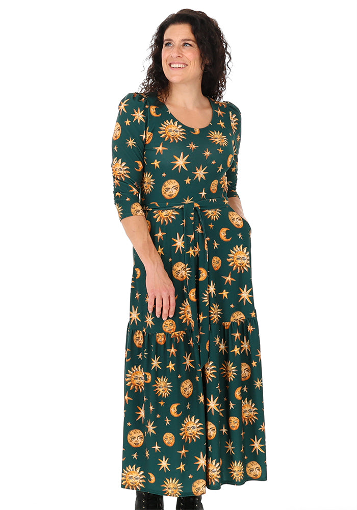 Eunice Hand Painted Celestial Print Midaxi Dress