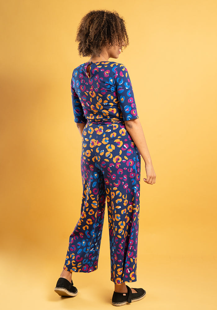 Sixth angle of Eva Animal Patchwork Print Cotton Culotte Leg Jumpsuit