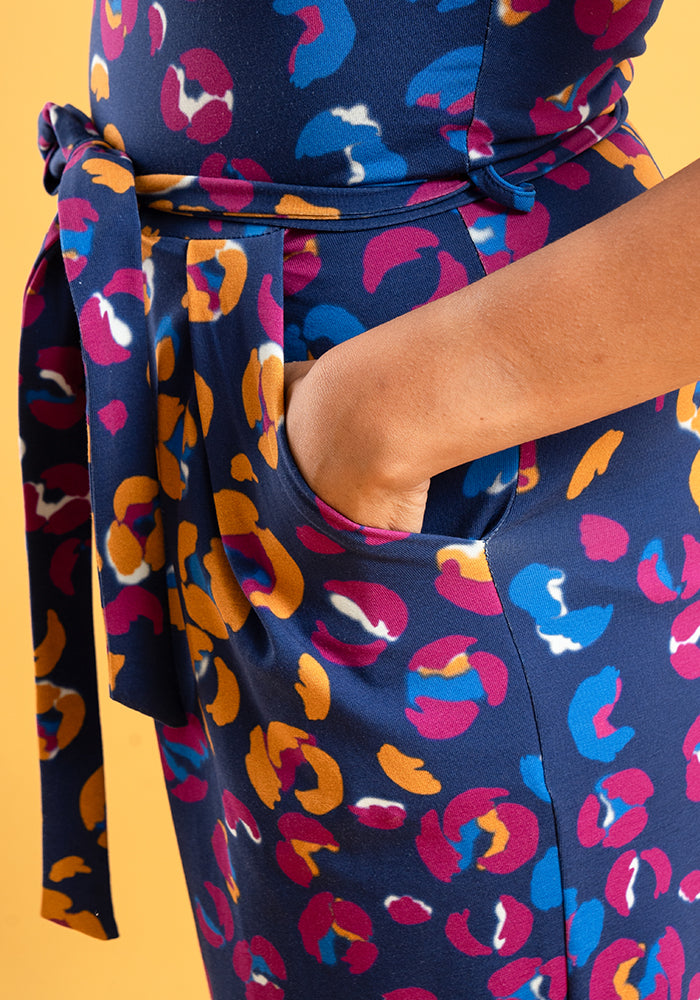 Third angle of Eva Animal Patchwork Print Cotton Culotte Leg Jumpsuit