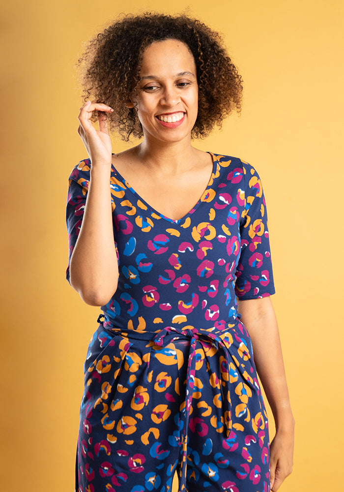 Eighth angle of Eva Animal Patchwork Print Cotton Culotte Leg Jumpsuit