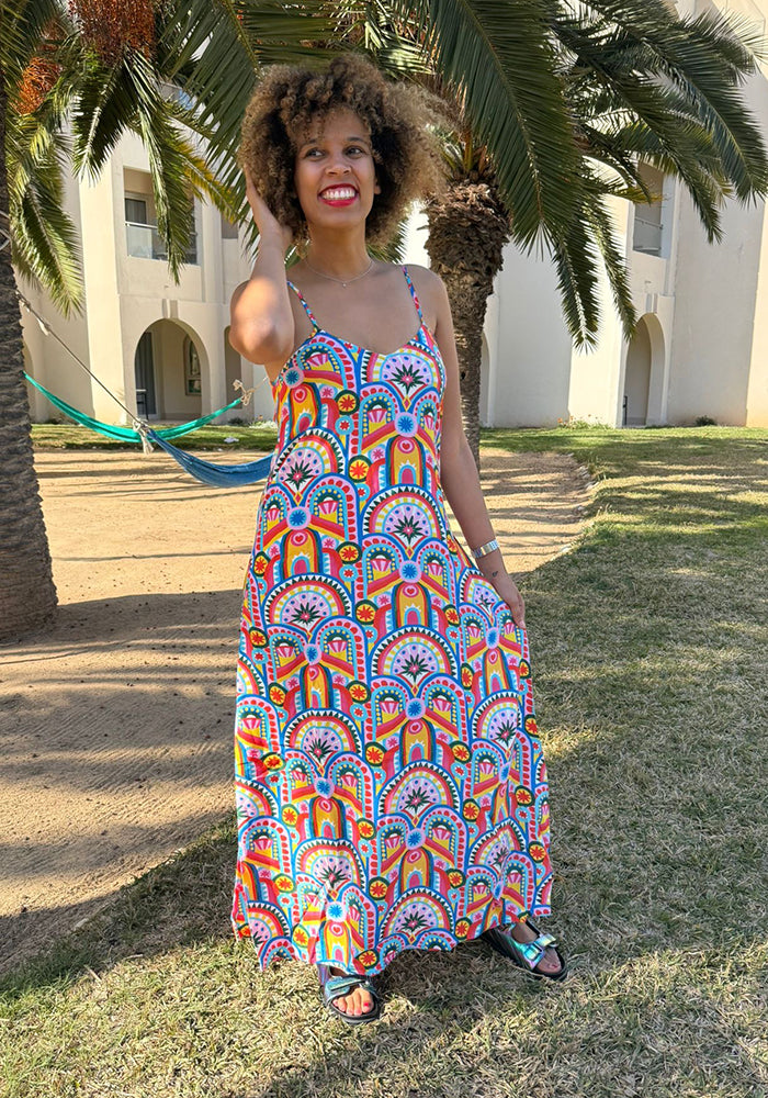 Fourth angle of Evaline Hand Painted Deco Print Ankle Length Woven Viscose Crepe Dress