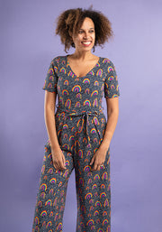 Evander Navy Rainbow Print Cotton Jumpsuit