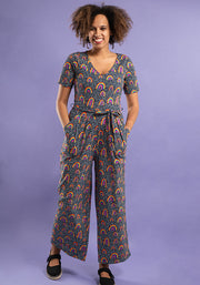Evander Navy Rainbow Print Cotton Jumpsuit