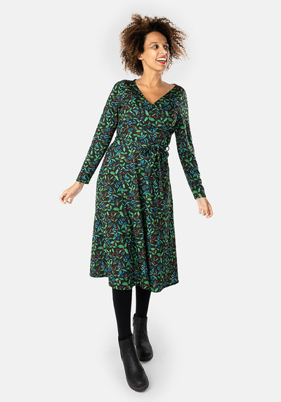 Evergreen Holly Print Midi Dress