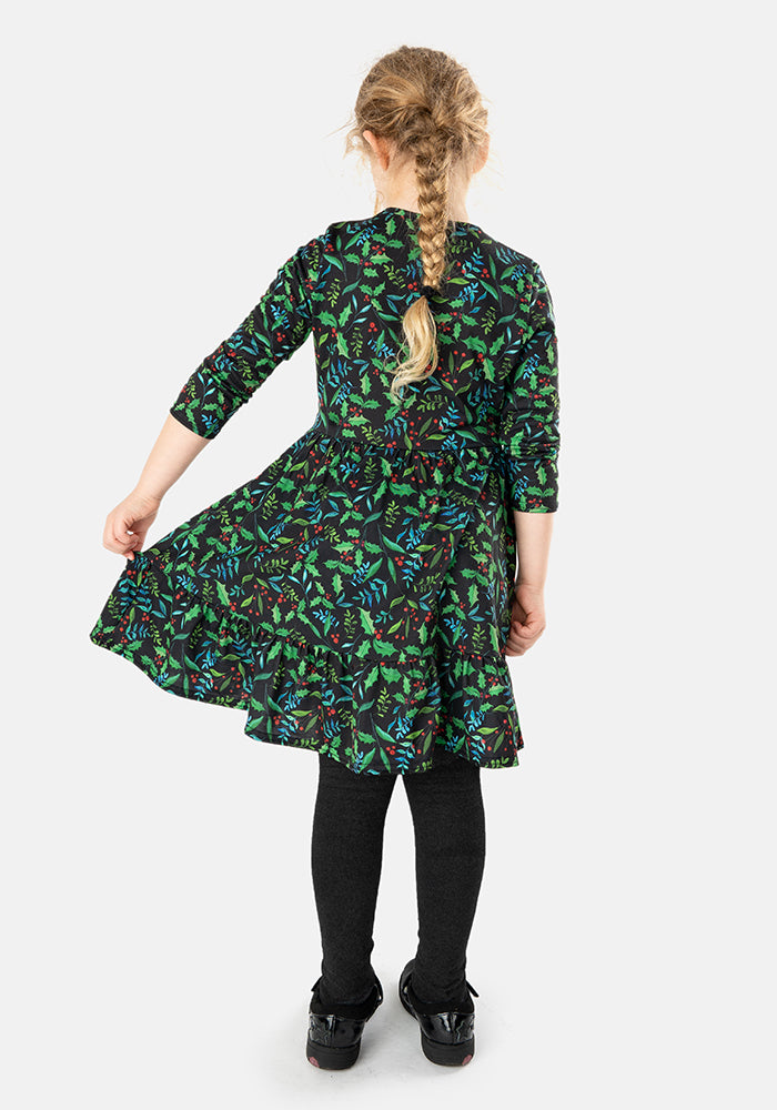 Children's Holly Print Dress (Evergreen)