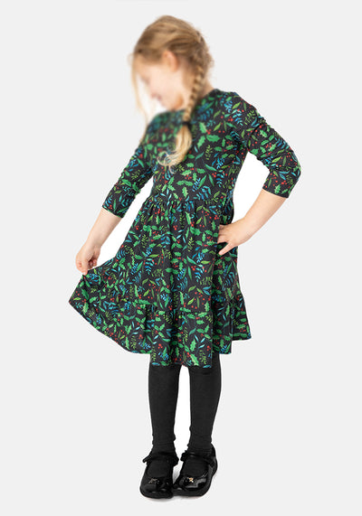 Children's Holly Print Dress (Evergreen)
