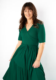 Evie Green Rib Brush Tiered Hem Midi Dress