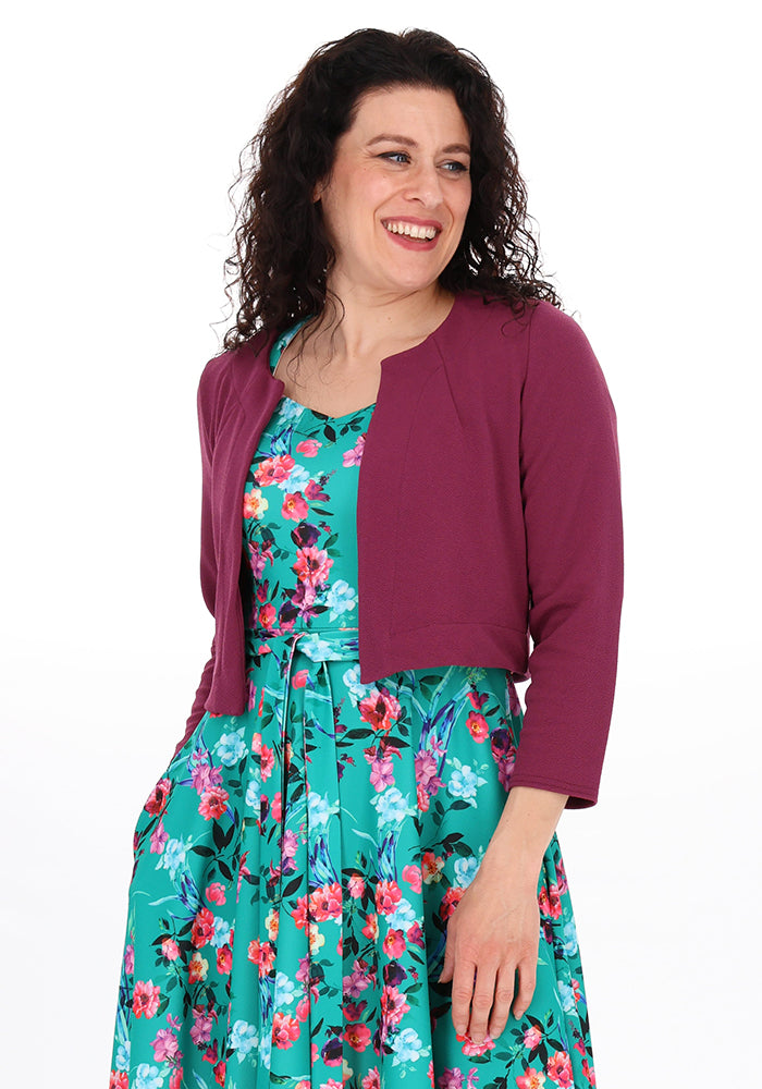 Second angle of Evita Damson Textured Crepe Bolero Jacket