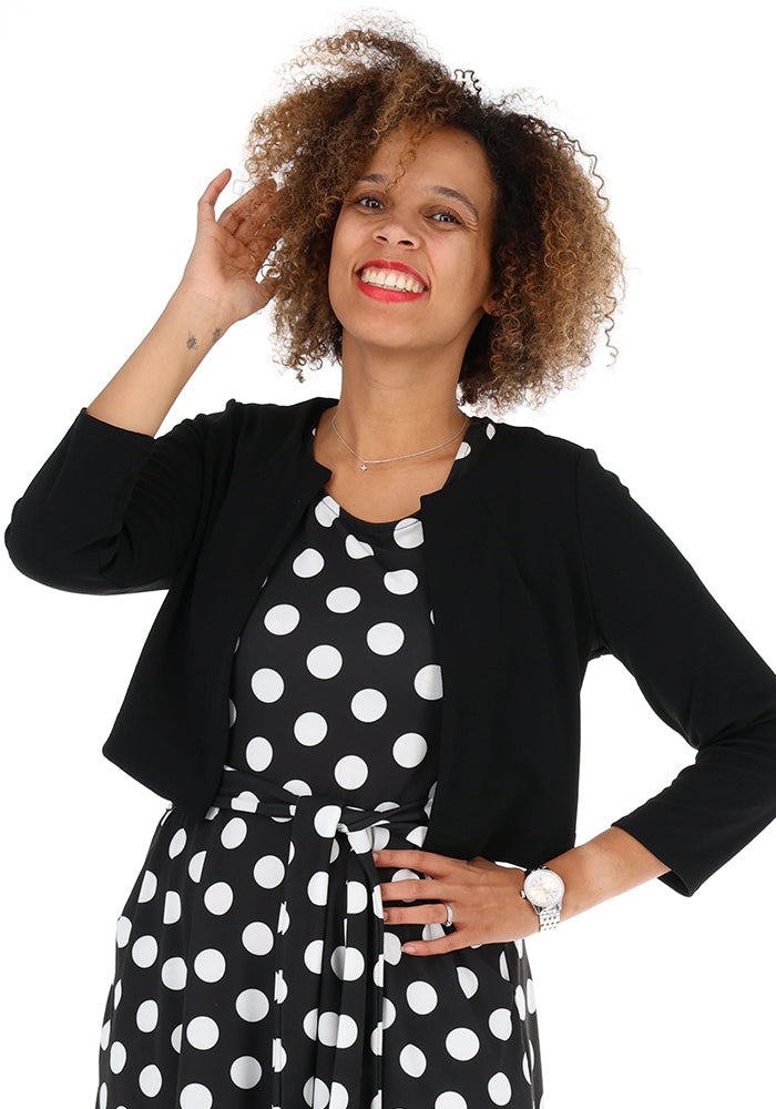 Third angle of Evita Black Textured Crepe Bolero Jacket