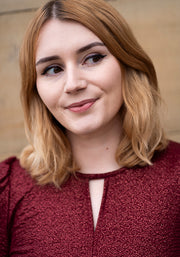 Evonne Wine Foil Keyhole Neck Trapeze Dress