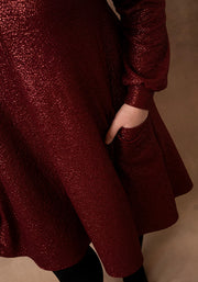 Evonne Wine Foil Keyhole Neck Trapeze Dress