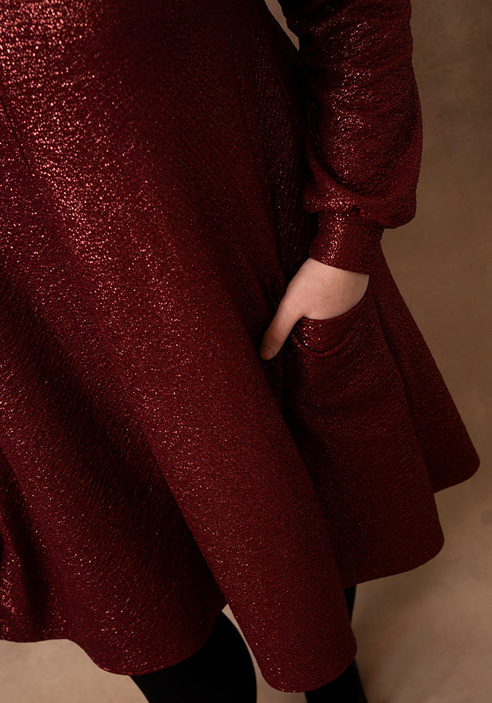 Evonne Wine Foil Keyhole Neck Trapeze Dress