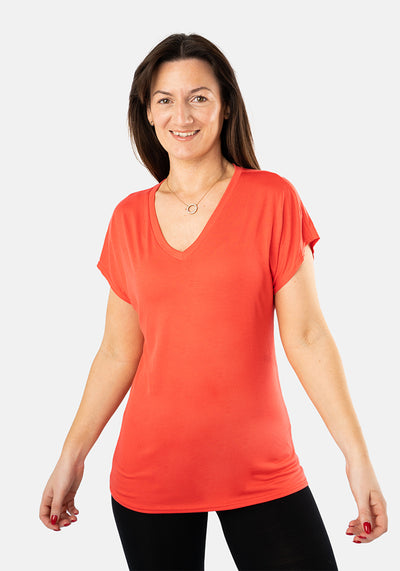 Coral Extended Shoulder V-Neck Top