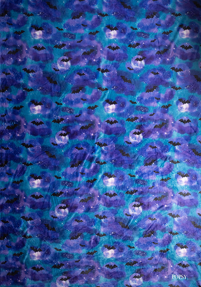 Extra Long Bat in the Night Sky Print Plush Throw Blanket (Pop-Under)