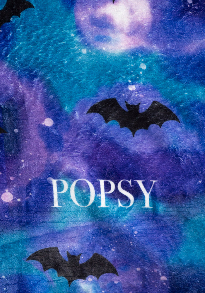 Extra Long Bat in the Night Sky Print Plush Throw Blanket (Pop-Under)