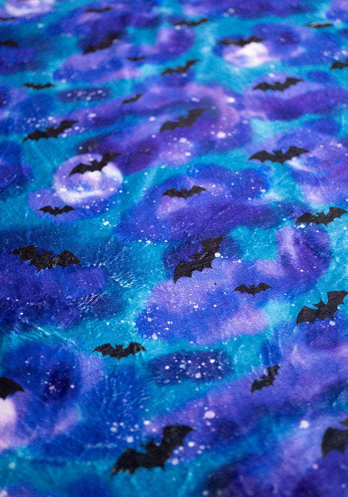 Extra Long Bat in the Night Sky Print Plush Throw Blanket (Pop-Under)