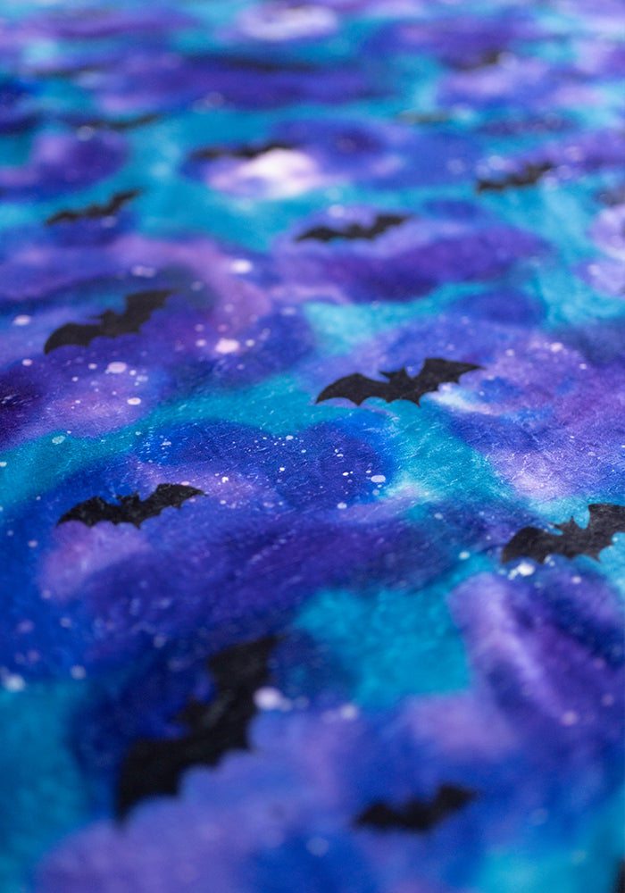 Extra Long Bat in the Night Sky Print Plush Throw Blanket (Pop-Under)